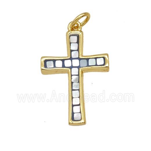 Copper Cross Pendant Pave Shell Gold Plated