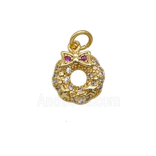 Christmas Wreath Charms Copper Pendant Pave Zirconia Gold Plated