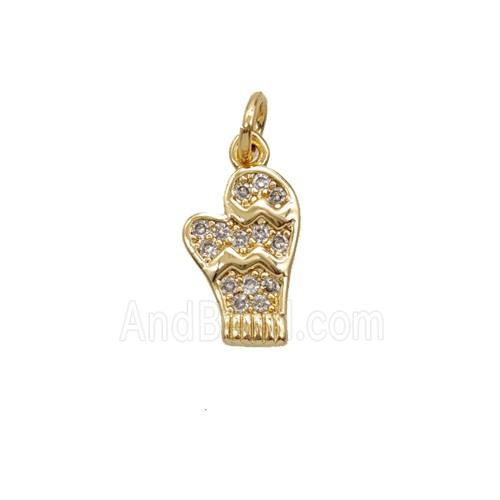 Christmas Mitten Charms Copper Pendant Pave Zirconia Gold Plated