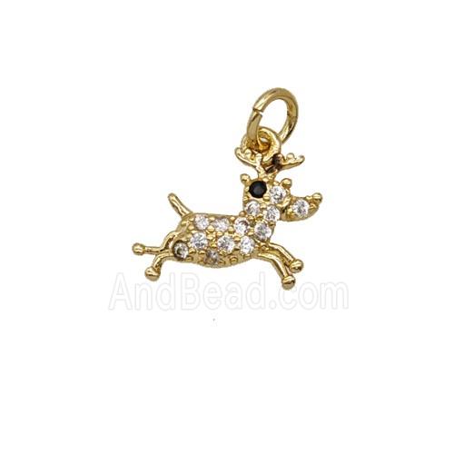 Christmas Reindeer Charms Copper Pendant Pave Zirconia Gold Plated