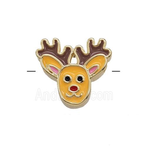Christmas Reindeer Charms Copper Beads Enamel Gold Plated