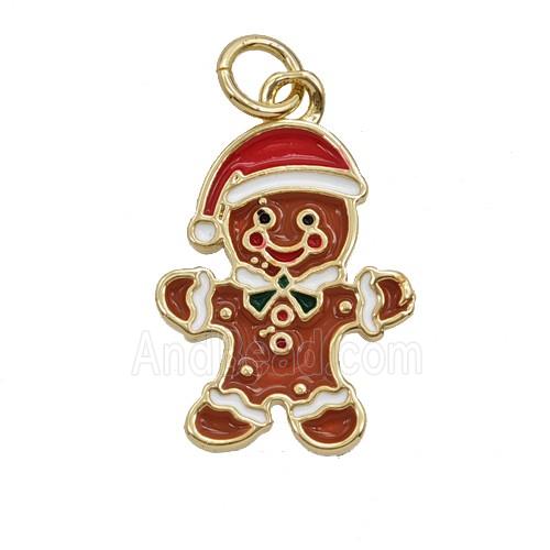Christmas Gingerbread Man Charms Copper Pendant Red Enamel Gold Plated