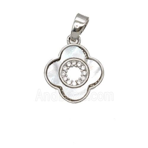 Copper Clover Pendant Pave Zirconia Shell Platinum Plated
