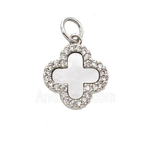 Copper Clover Pendant Pave Zirconia Shell Platinum Plated