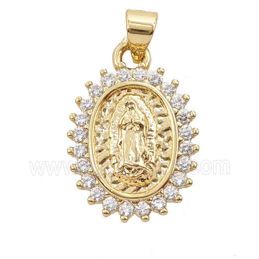 Copper Jesus Pendant Pave Zirconia Oval 18K Gold Plated
