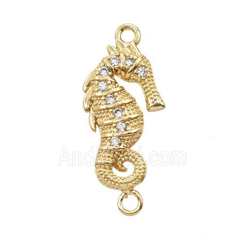 Copper Seahorse Connector Pave Zirconia 18K Gold Plated