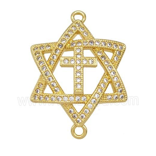 Copper David Star Connector Pave Zirconia Cross 18K Gold Plated