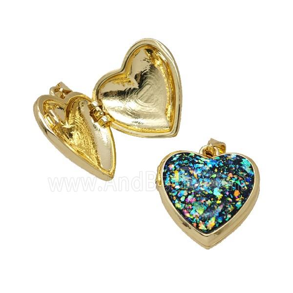 Copper Heart Locket Pendant Pave FireOpal 18K Gold Plated