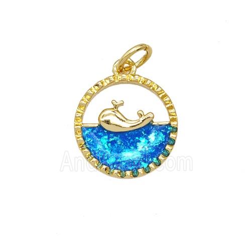 Copper Dolphin Pendant Pave Blue Fireopal 18K Gold Plated