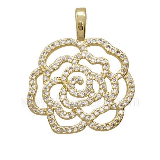 Copper Flower Pendant Pave Zirconia 18K Gold Plated