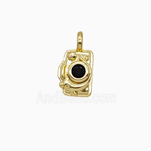 Copper Camera Pendant Pave Zirconia Gold Plated