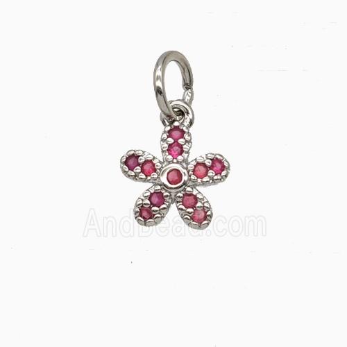 Copper Flower Pendant Pave Zirconia Platinum Plated