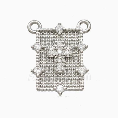 Copper Cross Pendant Pave Zirconia Rectangle 2loops Platinum Plated