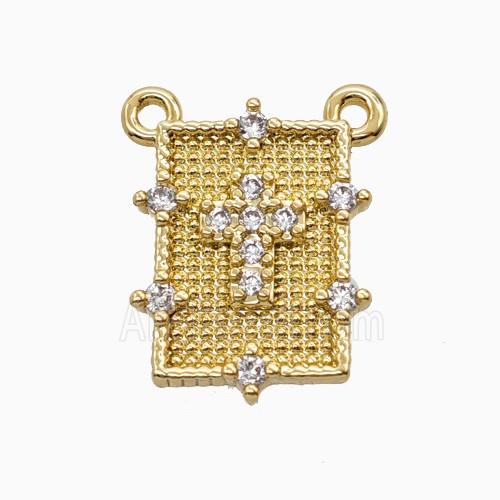 Copper Cross Pendant Pave Zirconia Rectangle 2loops Gold Plated