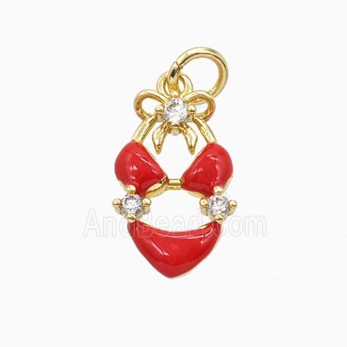 Bikini Charms Copper Pendant Pave Zirconia Red Enamel Gold Plated