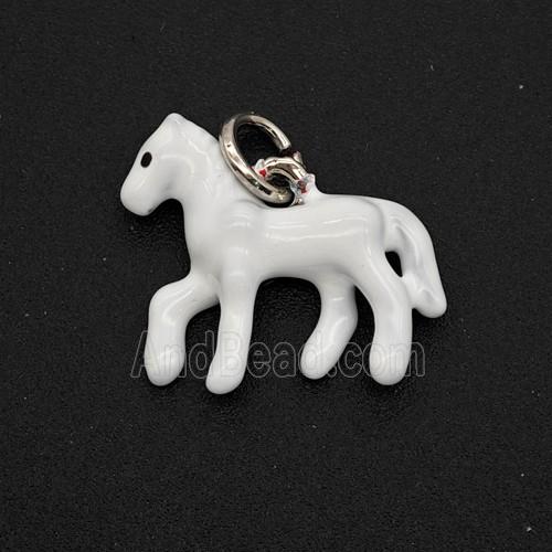 Copper Horse Pendant White Painted Platinum Plated