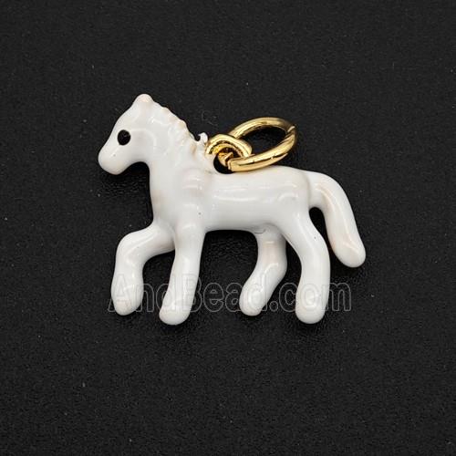 Copper Horse Pendant White Painted Gold Plated
