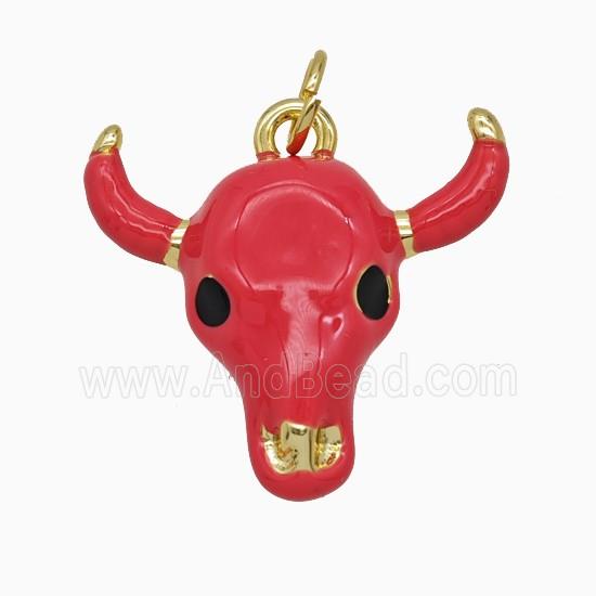 Copper Bull-Head Pendant Red Enamel Gold Plated