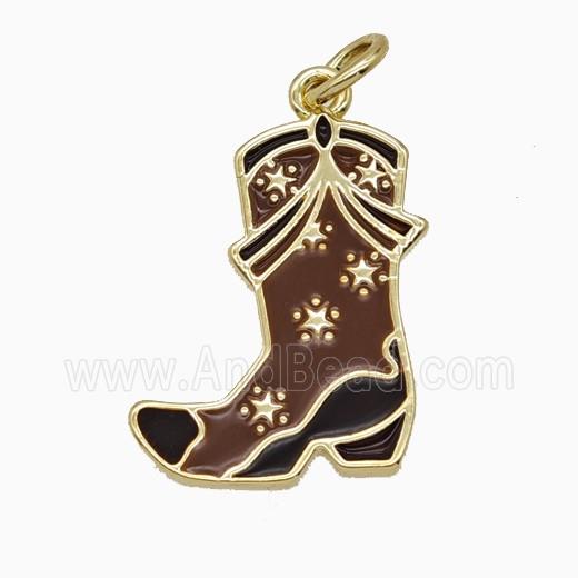 Copper Cowboy Boots Pendant Red Enamel Gold Plated