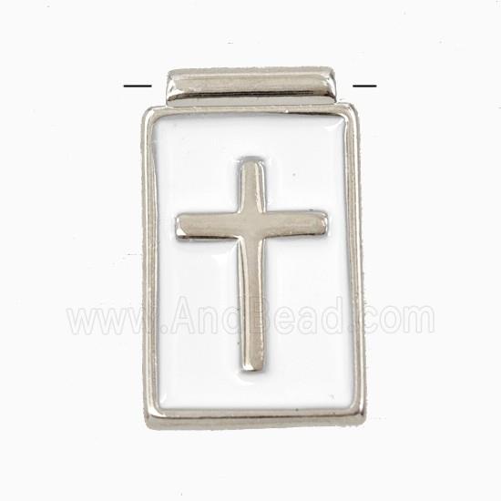 Copper Cross Pendant White Enamel Platinum Plated