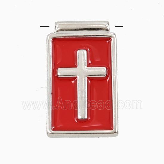 Copper Cross Pendant Red Enamel Platinum Plated