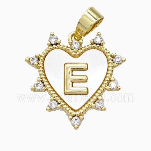 Copper Letter-E Heart Pendant Pave Zirconia Shell Gold Plated
