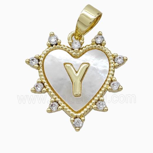Copper Letter-Y Heart Pendant Pave Zirconia Shell Gold Plated
