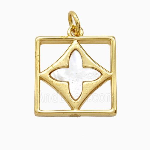 Copper Clover Square Pendant Pave Shell Gold Plated