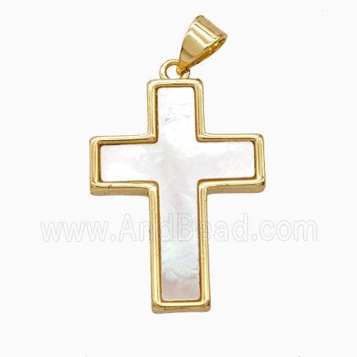 Copper Cross Pendant Pave Shell Gold Plated