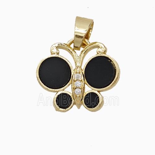 Copper Butterfly Pendant Pave Black Shell Gold Plated