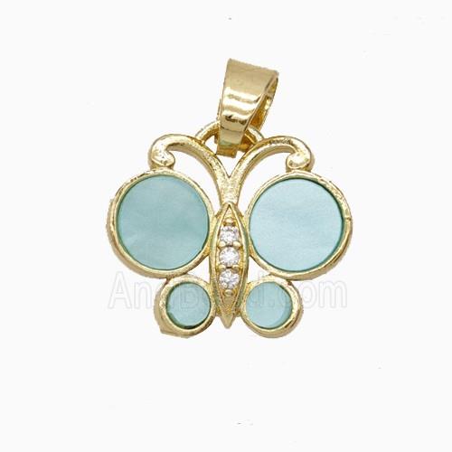 Copper Butterfly Pendant Pave Black Green Shell Gold Plated