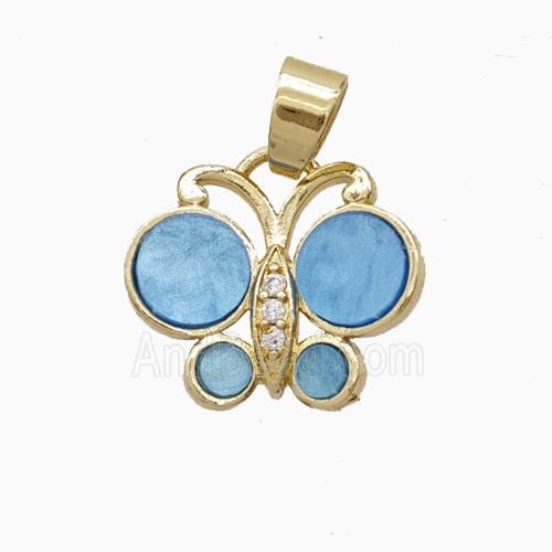 Copper Butterfly Pendant Pave Black Blue Shell Gold Plated