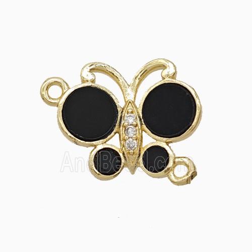 Copper Butterfly Connector Pave Black Shell Gold Plated