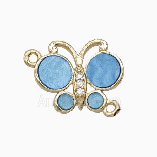 Copper Butterfly Connector Pave Blue Shell Gold Plated