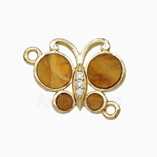 Copper Butterfly Connector Pave Orange Shell Gold Plated