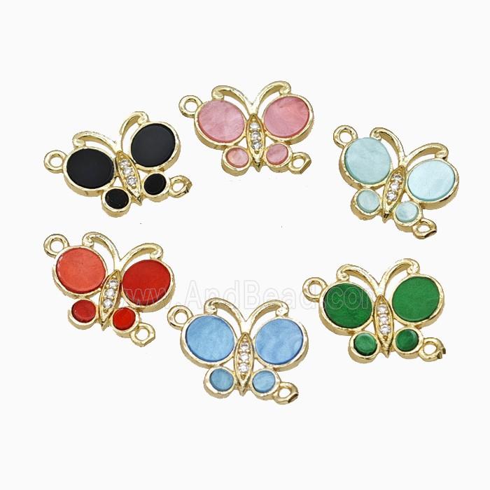 Copper Butterfly Connector Pave Shell Gold Plated Mixed