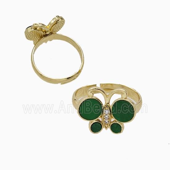 Copper Butterfly Ring Pave Mintgreen Shell Adjustable Gold Plated
