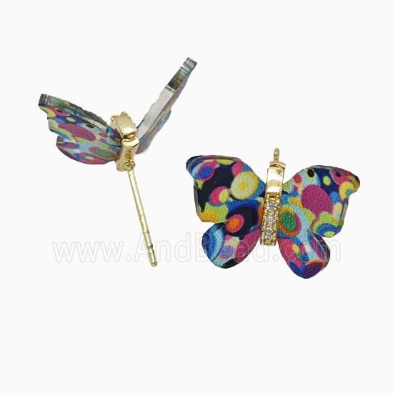 Multicolor Resin Butterfly Stud Earrings Gold Plated