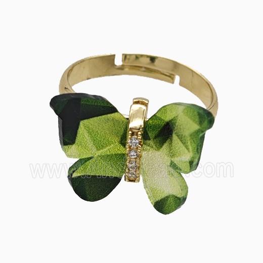 Green Resin Butterfly Rings Adjustable Gold Plated