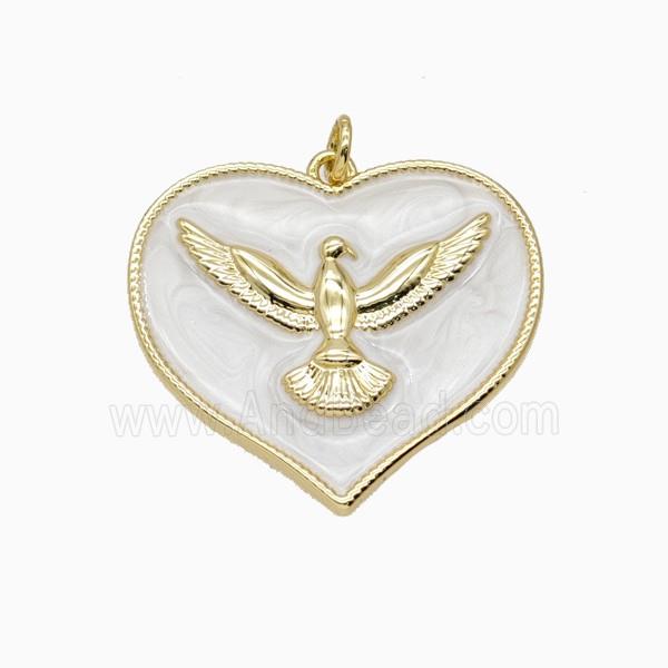 Copper Heart Eagle Pendant White Enamel Gold Plated