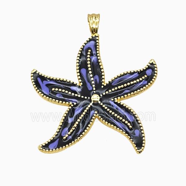 Copper Starfish Pendant Black Lavender Enamel Gold Plated
