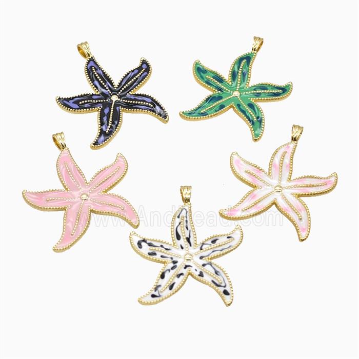 Copper Starfish Pendant Enamel Gold Plated Mixed