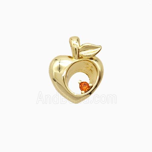 Copper Peach Pendant Pave Zirconia Gold Plated