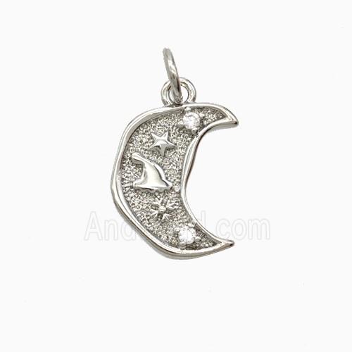Copper Moon Pendant Pave Zirconia Platinum Plated