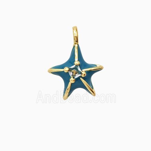 Copper Starfish Pendant Blue Enamel Gold Plated