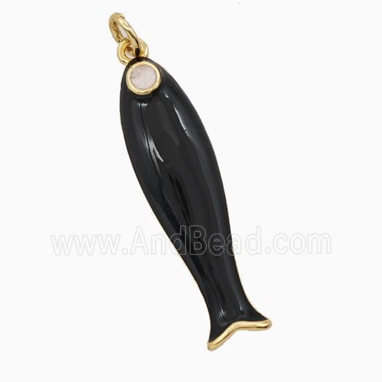 Copper Fish Pendant Black Enamel Gold Plated