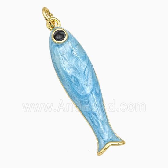 Copper Fish Pendant Blue Enamel Gold Plated