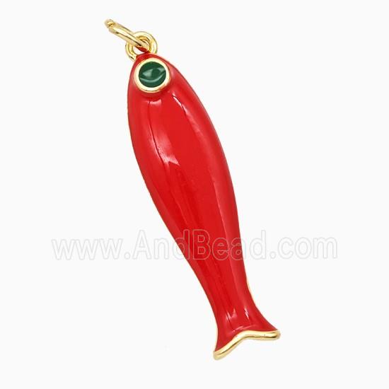 Copper Fish Pendant Red Enamel Gold Plated