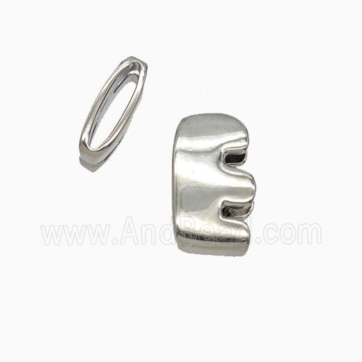 Copper Letter-E Beads Flat Hole Platinum Plated
