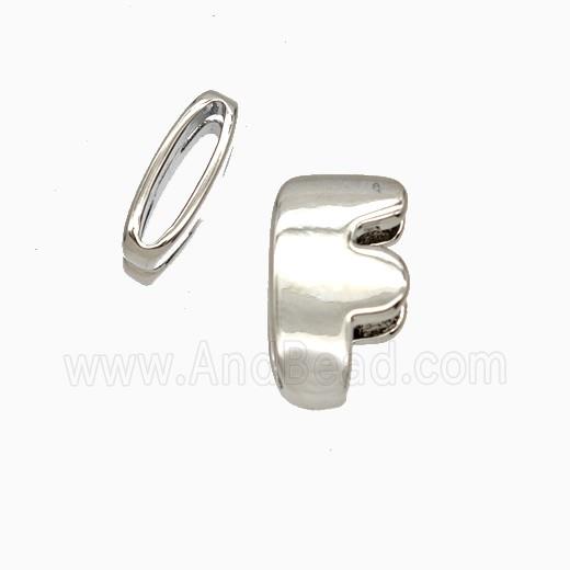 Copper Letter-F Beads Flat Hole Platinum Plated